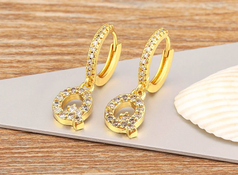 Nidin Hot Sale Initial A-Z Letters Mini Small Hoop Earrings Gold Color Zircon Jewelry Alphabet Fashion Christmas New Year Gift