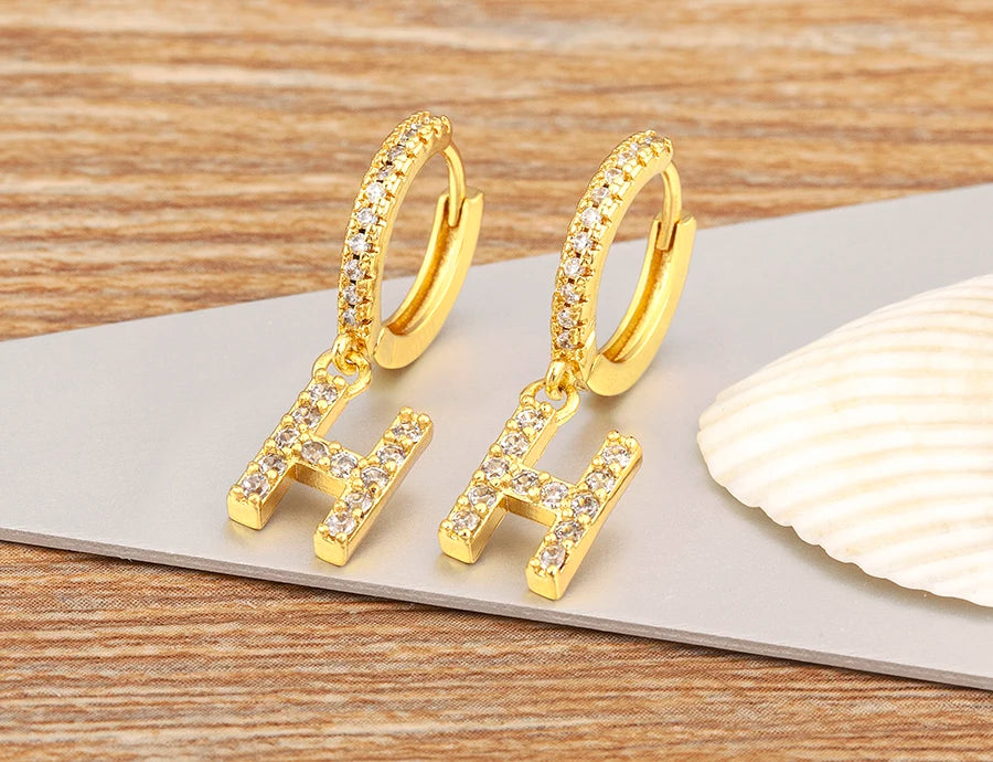 Nidin Hot Sale Initial A-Z Letters Mini Small Hoop Earrings Gold Color Zircon Jewelry Alphabet Fashion Christmas New Year Gift