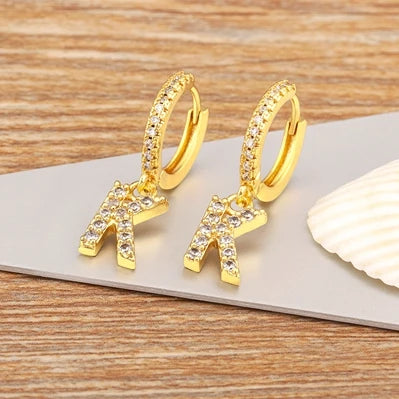 Nidin Hot Sale Initial A-Z Letters Mini Small Hoop Earrings Gold Color Zircon Jewelry Alphabet Fashion Christmas New Year Gift