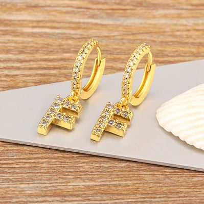 Nidin Hot Sale Initial A-Z Letters Mini Small Hoop Earrings Gold Color Zircon Jewelry Alphabet Fashion Christmas New Year Gift