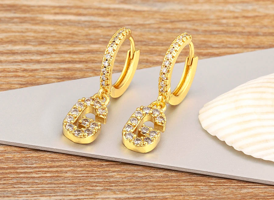 Nidin Hot Sale Initial A-Z Letters Mini Small Hoop Earrings Gold Color Zircon Jewelry Alphabet Fashion Christmas New Year Gift