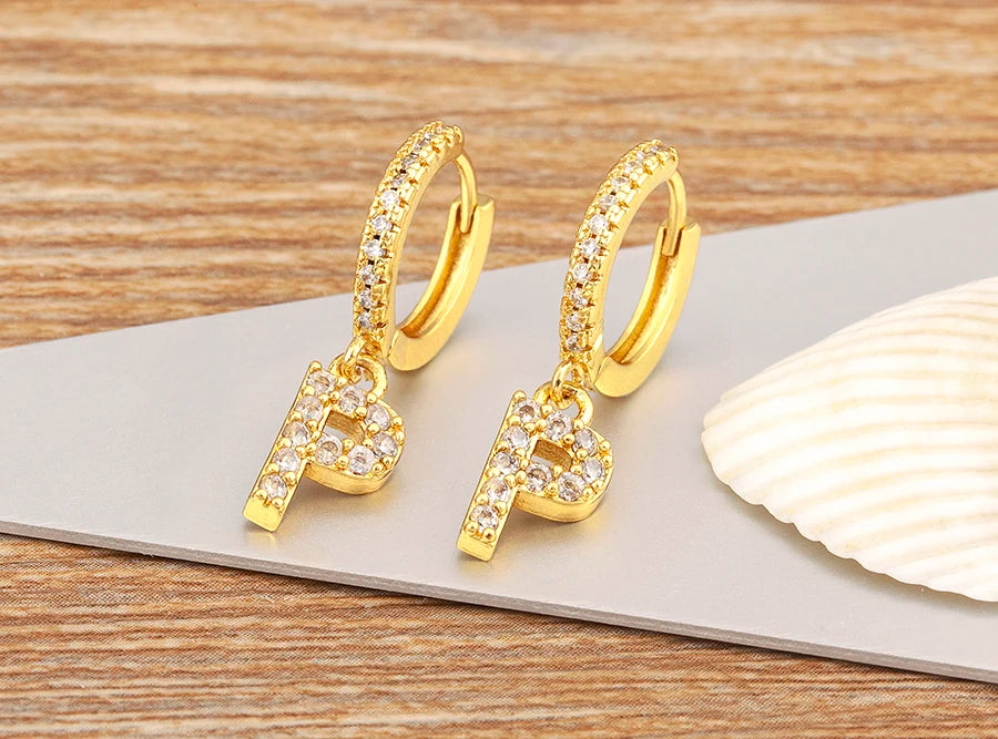 Nidin Hot Sale Initial A-Z Letters Mini Small Hoop Earrings Gold Color Zircon Jewelry Alphabet Fashion Christmas New Year Gift
