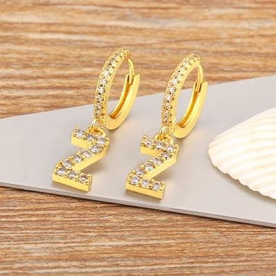 Nidin Hot Sale Initial A-Z Letters Mini Small Hoop Earrings Gold Color Zircon Jewelry Alphabet Fashion Christmas New Year Gift