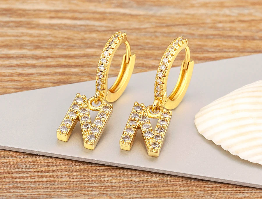 Nidin Hot Sale Initial A-Z Letters Mini Small Hoop Earrings Gold Color Zircon Jewelry Alphabet Fashion Christmas New Year Gift