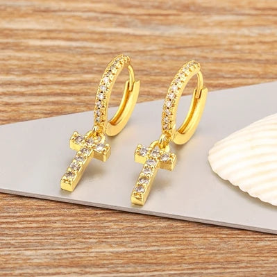 Nidin Hot Sale Initial A-Z Letters Mini Small Hoop Earrings Gold Color Zircon Jewelry Alphabet Fashion Christmas New Year Gift