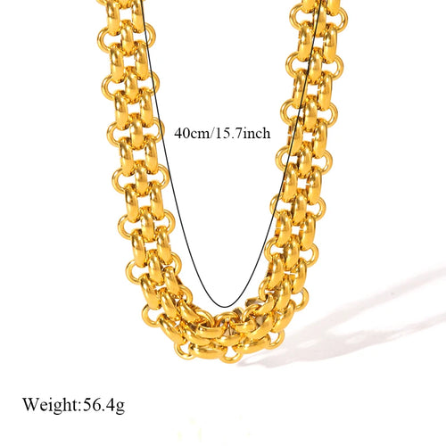 GANEMLY 2024 New Fashion Stainless Steel Metal Cuban Chain Necklace Bracelet Set For Women Elegant Gold Color Waterproof Jewelry