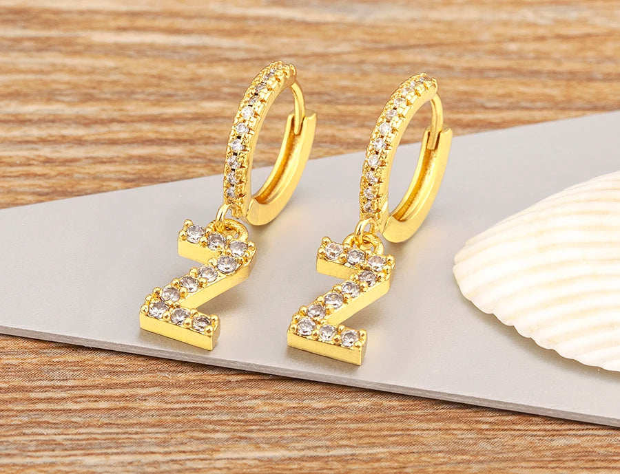 Nidin Hot Sale Initial A-Z Letters Mini Small Hoop Earrings Gold Color Zircon Jewelry Alphabet Fashion Christmas New Year Gift