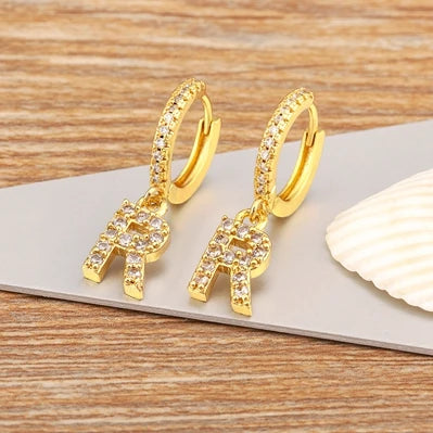 Nidin Hot Sale Initial A-Z Letters Mini Small Hoop Earrings Gold Color Zircon Jewelry Alphabet Fashion Christmas New Year Gift