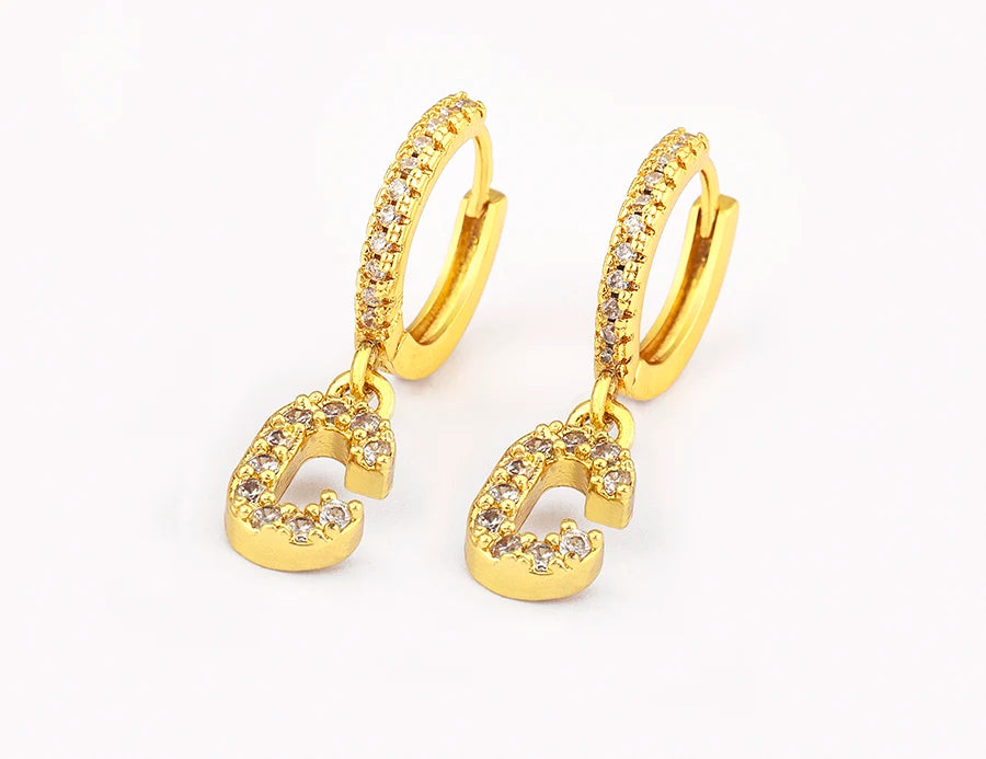 Nidin Hot Sale Initial A-Z Letters Mini Small Hoop Earrings Gold Color Zircon Jewelry Alphabet Fashion Christmas New Year Gift