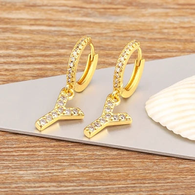 Nidin Hot Sale Initial A-Z Letters Mini Small Hoop Earrings Gold Color Zircon Jewelry Alphabet Fashion Christmas New Year Gift