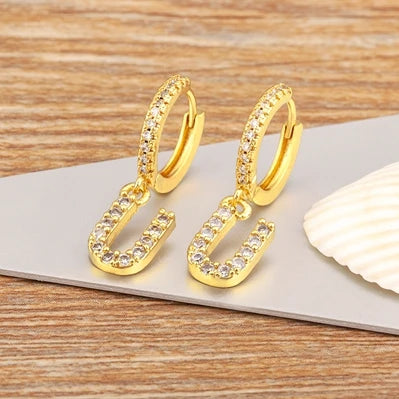 Nidin Hot Sale Initial A-Z Letters Mini Small Hoop Earrings Gold Color Zircon Jewelry Alphabet Fashion Christmas New Year Gift