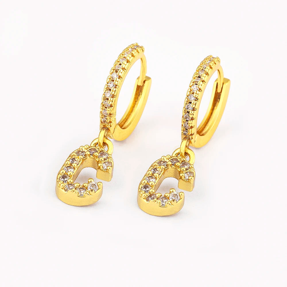 Nidin Hot Sale Initial A-Z Letters Mini Small Hoop Earrings Gold Color Zircon Jewelry Alphabet Fashion Christmas New Year Gift