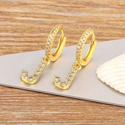 Nidin Hot Sale Initial A-Z Letters Mini Small Hoop Earrings Gold Color Zircon Jewelry Alphabet Fashion Christmas New Year Gift