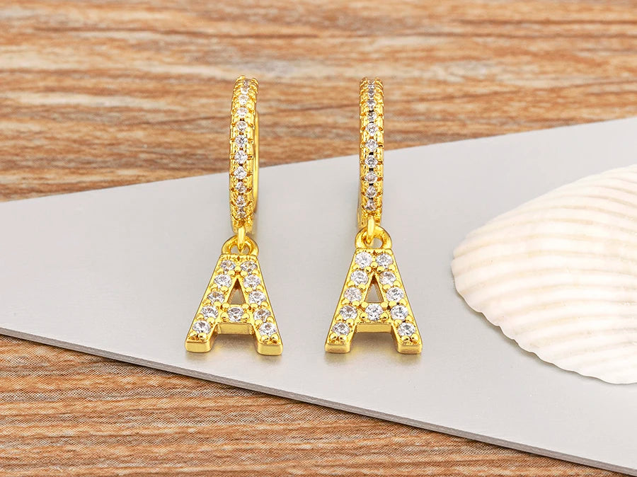 Nidin Hot Sale Initial A-Z Letters Mini Small Hoop Earrings Gold Color Zircon Jewelry Alphabet Fashion Christmas New Year Gift