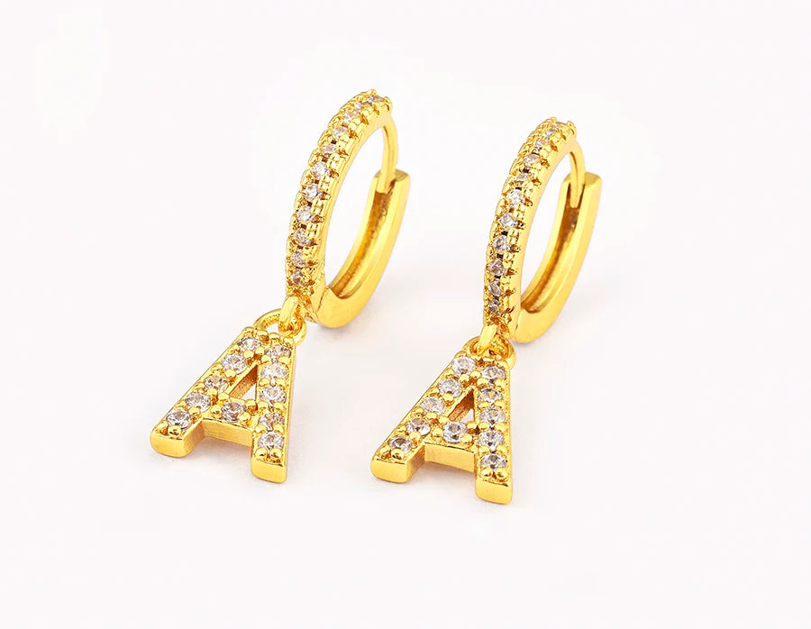Nidin Hot Sale Initial A-Z Letters Mini Small Hoop Earrings Gold Color Zircon Jewelry Alphabet Fashion Christmas New Year Gift