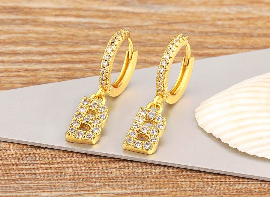 Nidin Hot Sale Initial A-Z Letters Mini Small Hoop Earrings Gold Color Zircon Jewelry Alphabet Fashion Christmas New Year Gift