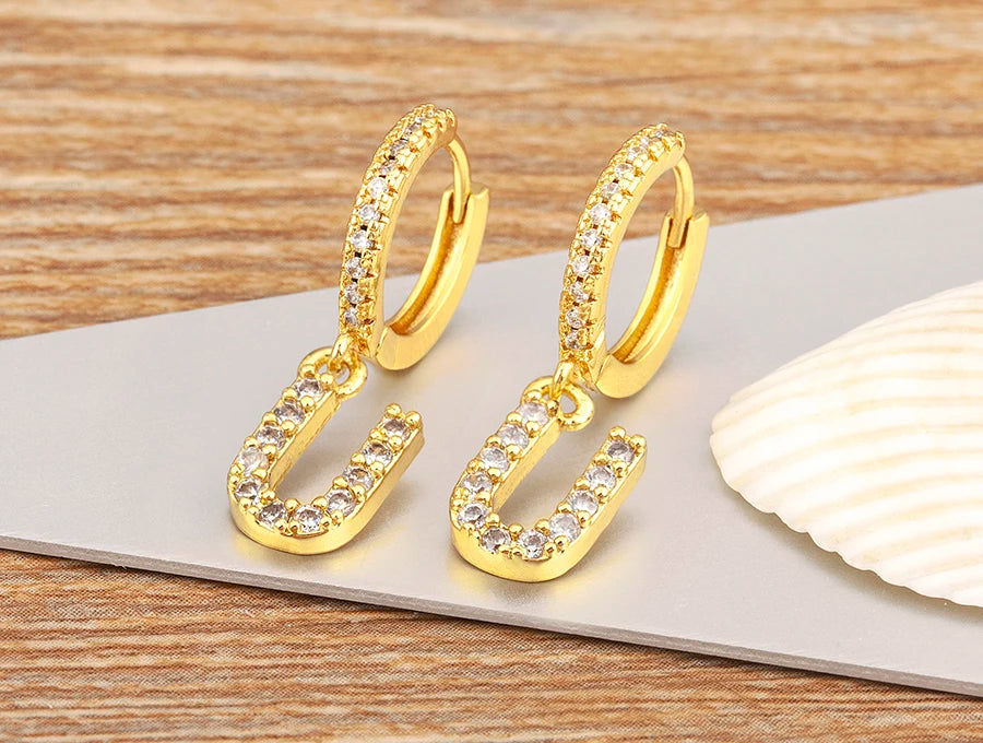 Nidin Hot Sale Initial A-Z Letters Mini Small Hoop Earrings Gold Color Zircon Jewelry Alphabet Fashion Christmas New Year Gift