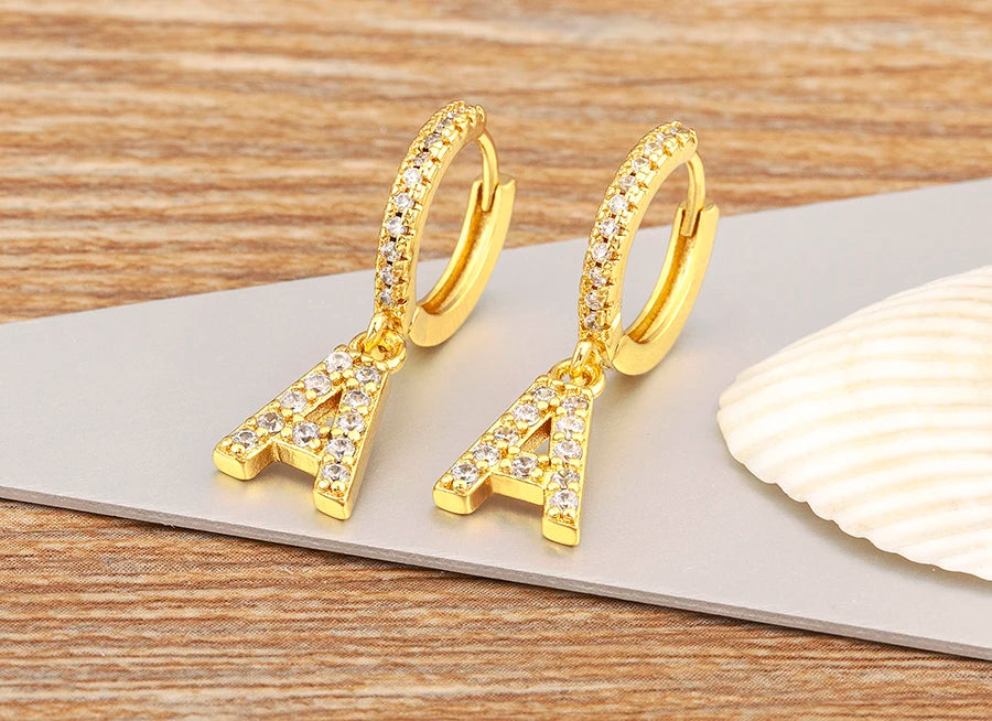 Nidin Hot Sale Initial A-Z Letters Mini Small Hoop Earrings Gold Color Zircon Jewelry Alphabet Fashion Christmas New Year Gift