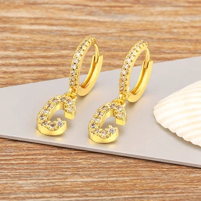 Nidin Hot Sale Initial A-Z Letters Mini Small Hoop Earrings Gold Color Zircon Jewelry Alphabet Fashion Christmas New Year Gift