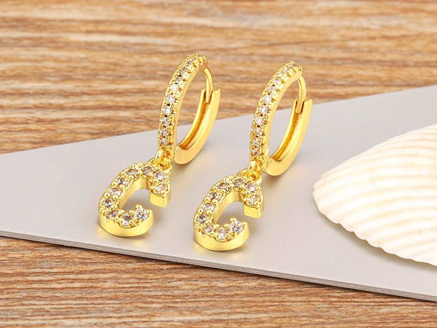 Nidin Hot Sale Initial A-Z Letters Mini Small Hoop Earrings Gold Color Zircon Jewelry Alphabet Fashion Christmas New Year Gift