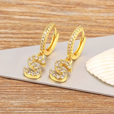Nidin Hot Sale Initial A-Z Letters Mini Small Hoop Earrings Gold Color Zircon Jewelry Alphabet Fashion Christmas New Year Gift