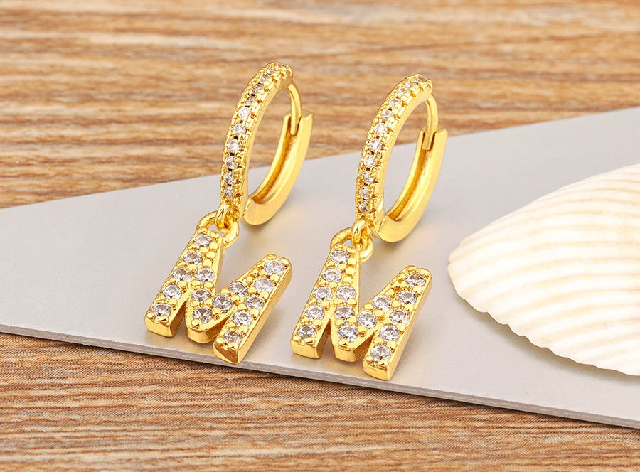 Nidin Hot Sale Initial A-Z Letters Mini Small Hoop Earrings Gold Color Zircon Jewelry Alphabet Fashion Christmas New Year Gift
