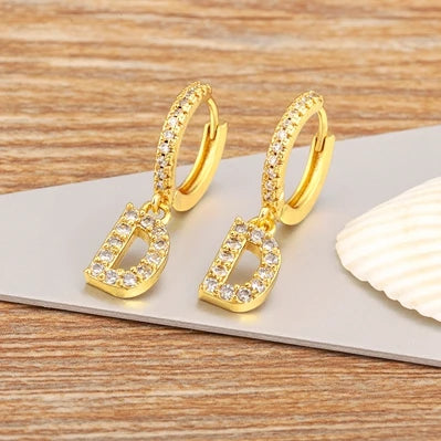 Nidin Hot Sale Initial A-Z Letters Mini Small Hoop Earrings Gold Color Zircon Jewelry Alphabet Fashion Christmas New Year Gift