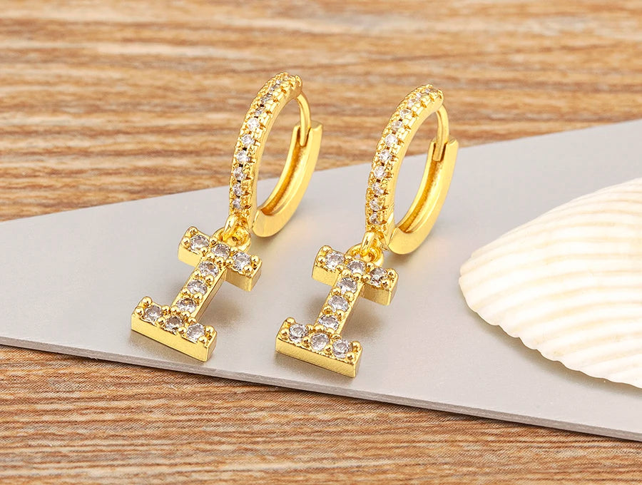 Nidin Hot Sale Initial A-Z Letters Mini Small Hoop Earrings Gold Color Zircon Jewelry Alphabet Fashion Christmas New Year Gift