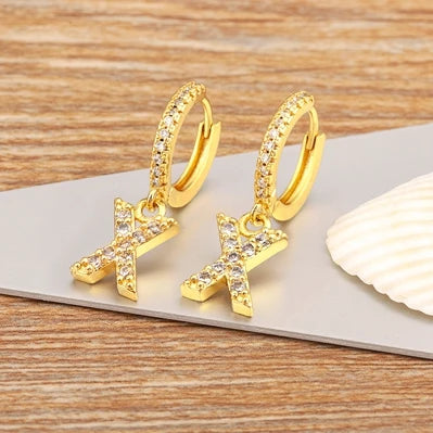 Nidin Hot Sale Initial A-Z Letters Mini Small Hoop Earrings Gold Color Zircon Jewelry Alphabet Fashion Christmas New Year Gift