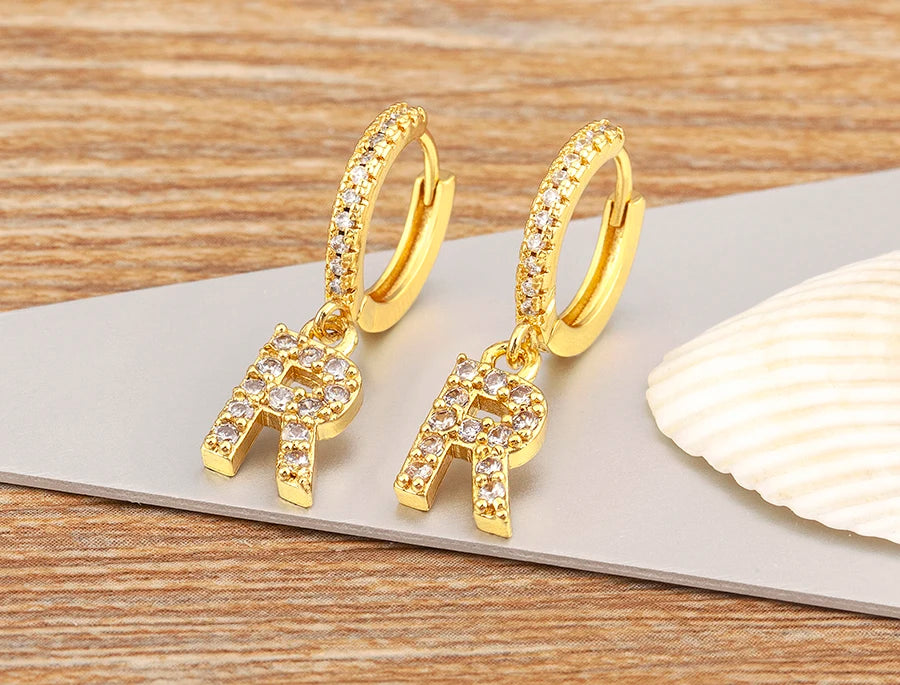 Nidin Hot Sale Initial A-Z Letters Mini Small Hoop Earrings Gold Color Zircon Jewelry Alphabet Fashion Christmas New Year Gift