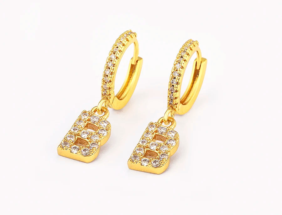Nidin Hot Sale Initial A-Z Letters Mini Small Hoop Earrings Gold Color Zircon Jewelry Alphabet Fashion Christmas New Year Gift