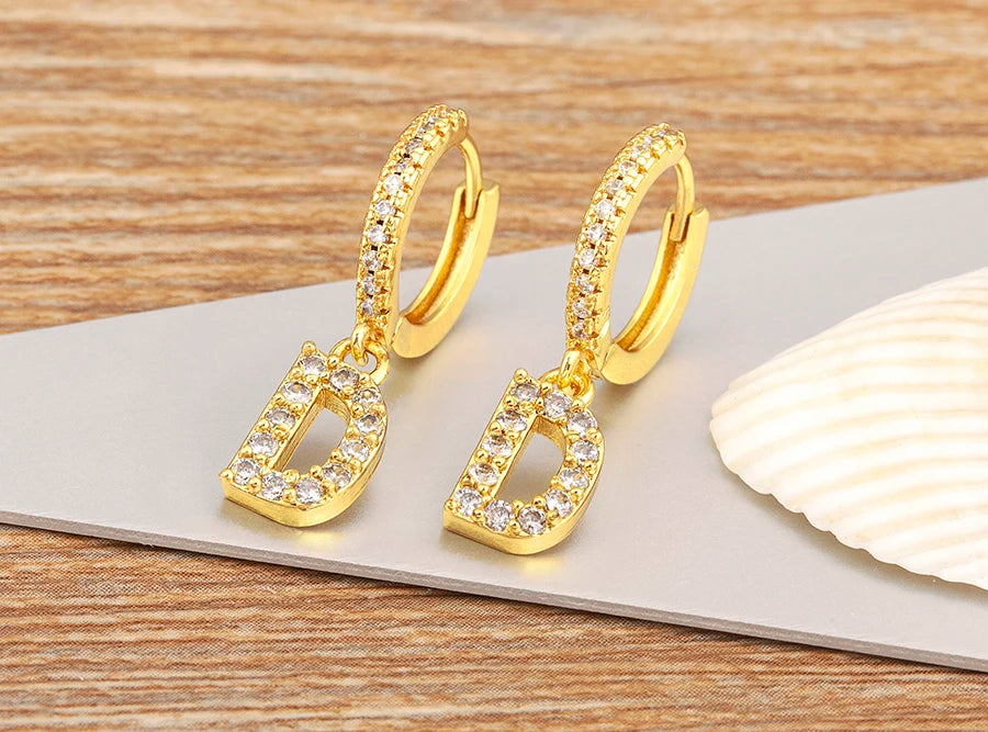 Nidin Hot Sale Initial A-Z Letters Mini Small Hoop Earrings Gold Color Zircon Jewelry Alphabet Fashion Christmas New Year Gift