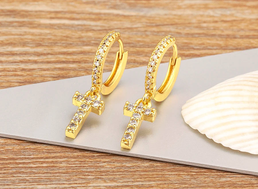 Nidin Hot Sale Initial A-Z Letters Mini Small Hoop Earrings Gold Color Zircon Jewelry Alphabet Fashion Christmas New Year Gift