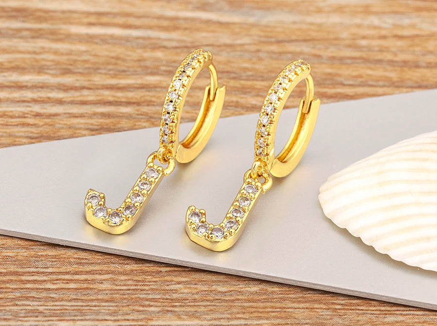 Nidin Hot Sale Initial A-Z Letters Mini Small Hoop Earrings Gold Color Zircon Jewelry Alphabet Fashion Christmas New Year Gift