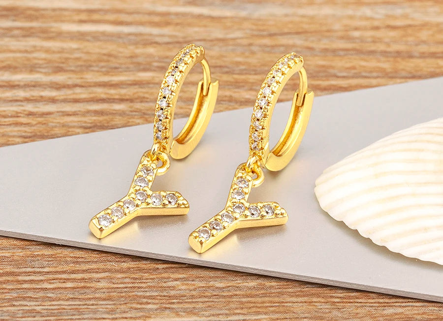 Nidin Hot Sale Initial A-Z Letters Mini Small Hoop Earrings Gold Color Zircon Jewelry Alphabet Fashion Christmas New Year Gift