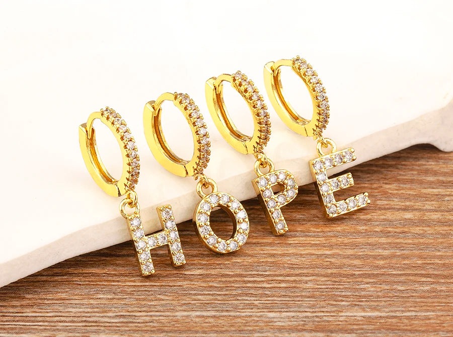 Nidin Hot Sale Initial A-Z Letters Mini Small Hoop Earrings Gold Color Zircon Jewelry Alphabet Fashion Christmas New Year Gift