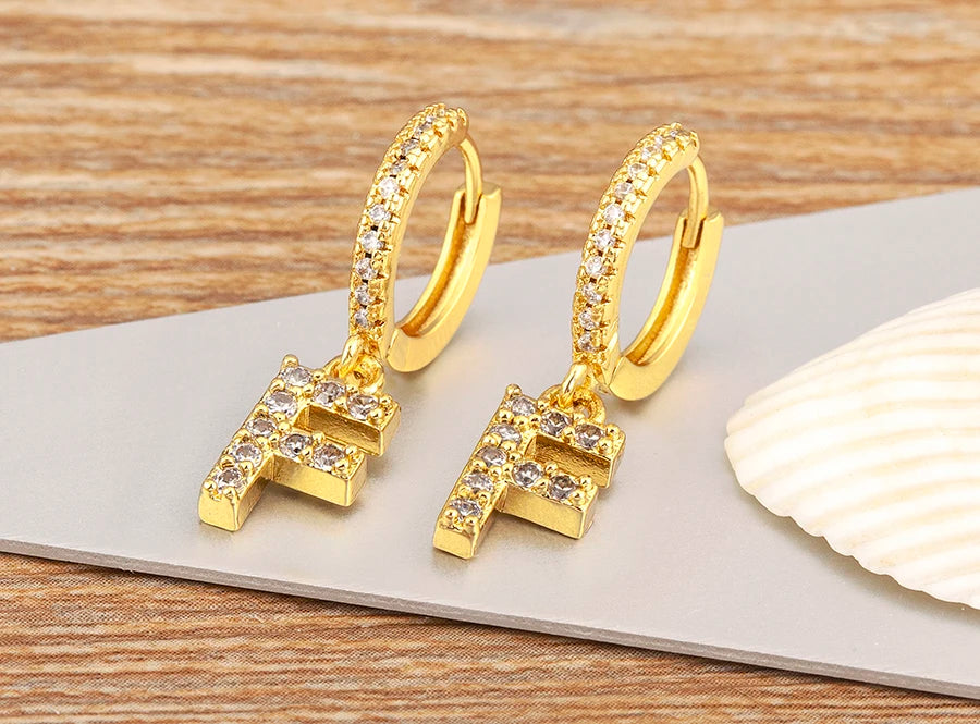 Nidin Hot Sale Initial A-Z Letters Mini Small Hoop Earrings Gold Color Zircon Jewelry Alphabet Fashion Christmas New Year Gift