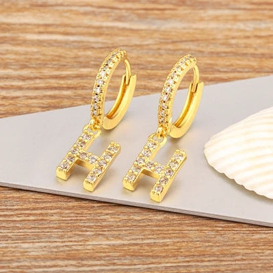 Nidin Hot Sale Initial A-Z Letters Mini Small Hoop Earrings Gold Color Zircon Jewelry Alphabet Fashion Christmas New Year Gift