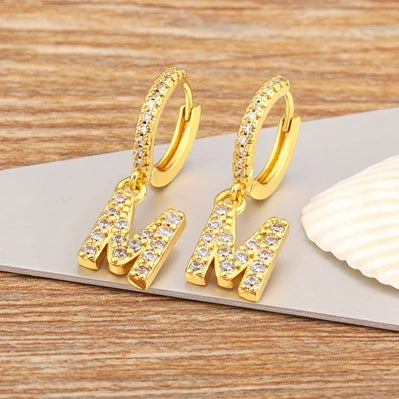 Nidin Hot Sale Initial A-Z Letters Mini Small Hoop Earrings Gold Color Zircon Jewelry Alphabet Fashion Christmas New Year Gift