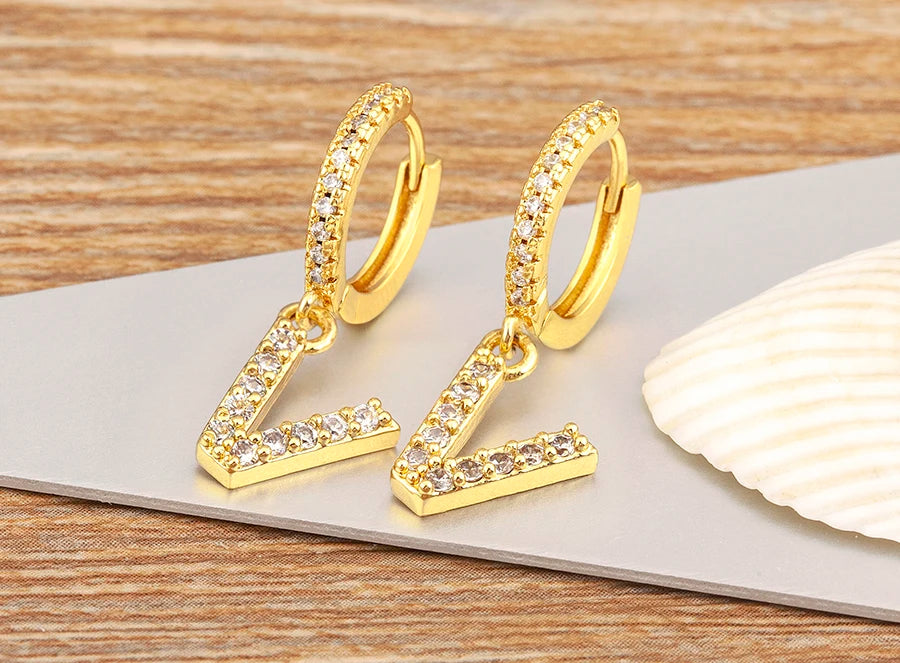 Nidin Hot Sale Initial A-Z Letters Mini Small Hoop Earrings Gold Color Zircon Jewelry Alphabet Fashion Christmas New Year Gift