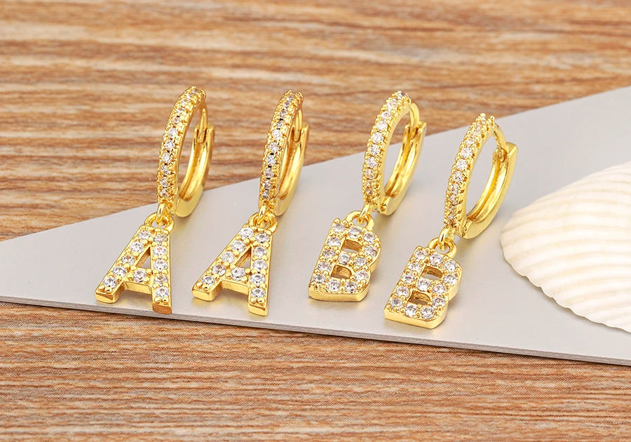 Nidin Hot Sale Initial A-Z Letters Mini Small Hoop Earrings Gold Color Zircon Jewelry Alphabet Fashion Christmas New Year Gift