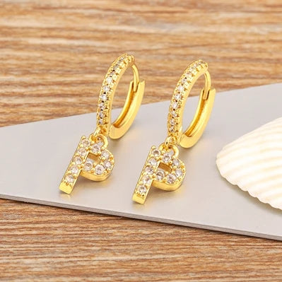 Nidin Hot Sale Initial A-Z Letters Mini Small Hoop Earrings Gold Color Zircon Jewelry Alphabet Fashion Christmas New Year Gift