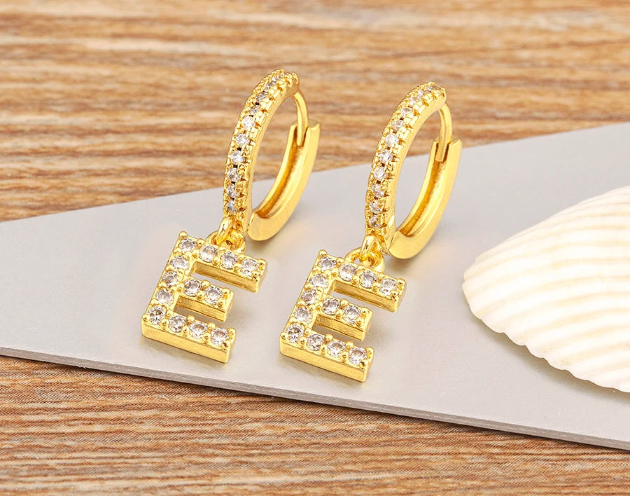 Nidin Hot Sale Initial A-Z Letters Mini Small Hoop Earrings Gold Color Zircon Jewelry Alphabet Fashion Christmas New Year Gift