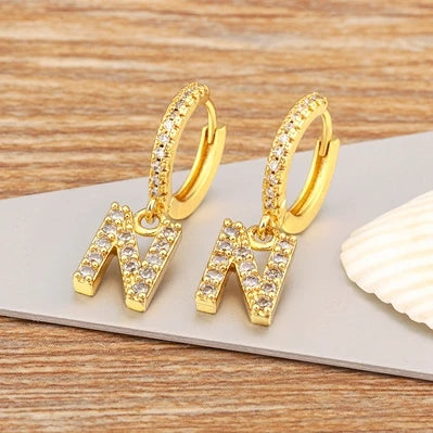 Nidin Hot Sale Initial A-Z Letters Mini Small Hoop Earrings Gold Color Zircon Jewelry Alphabet Fashion Christmas New Year Gift