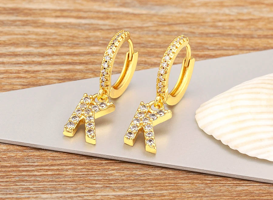 Nidin Hot Sale Initial A-Z Letters Mini Small Hoop Earrings Gold Color Zircon Jewelry Alphabet Fashion Christmas New Year Gift