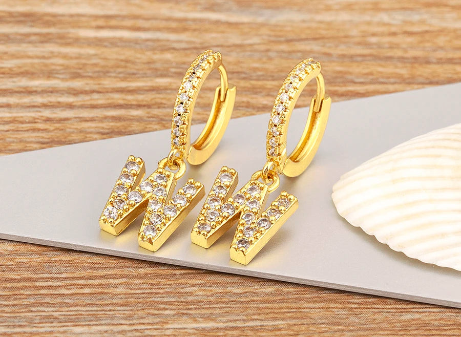 Nidin Hot Sale Initial A-Z Letters Mini Small Hoop Earrings Gold Color Zircon Jewelry Alphabet Fashion Christmas New Year Gift