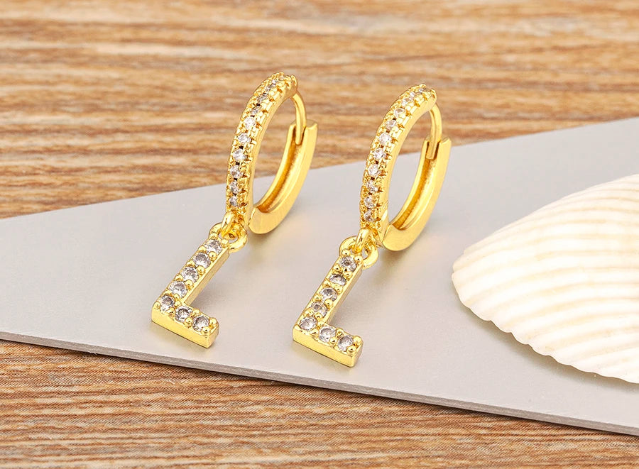 Nidin Hot Sale Initial A-Z Letters Mini Small Hoop Earrings Gold Color Zircon Jewelry Alphabet Fashion Christmas New Year Gift