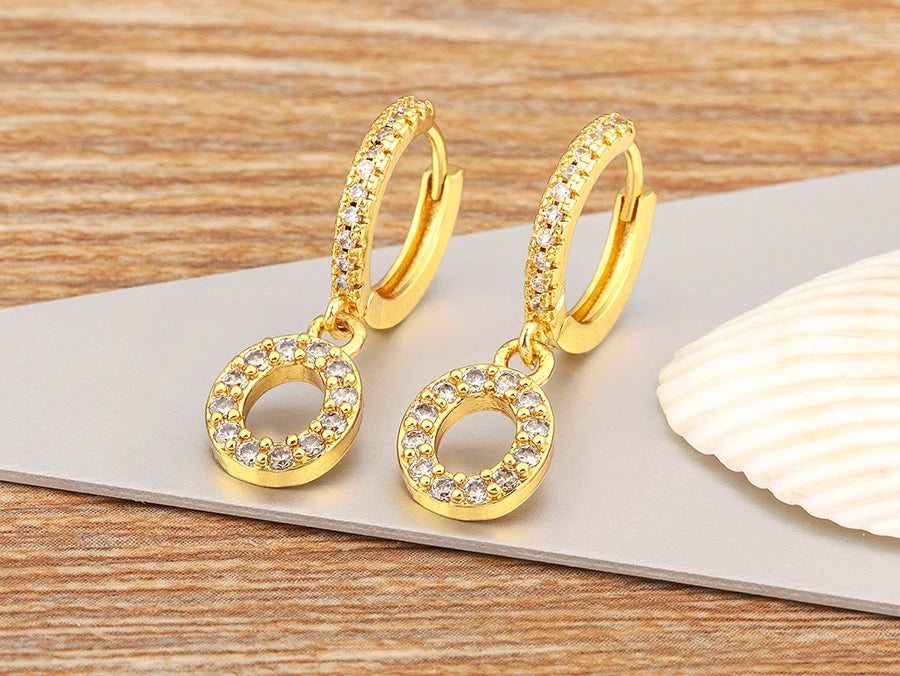 Nidin Hot Sale Initial A-Z Letters Mini Small Hoop Earrings Gold Color Zircon Jewelry Alphabet Fashion Christmas New Year Gift